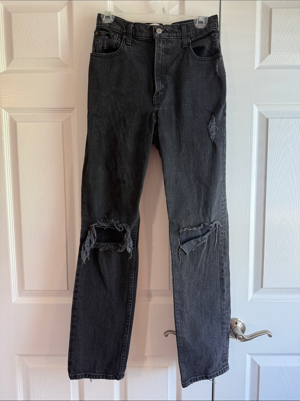 Women's Black Distressed Ultra High Rise Straight-Leg Jeans